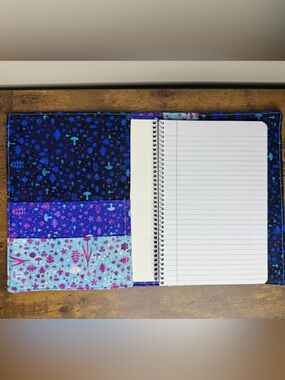 Handmade Patchwork Notebook Cover in Blue and Teal w Mushroom Print